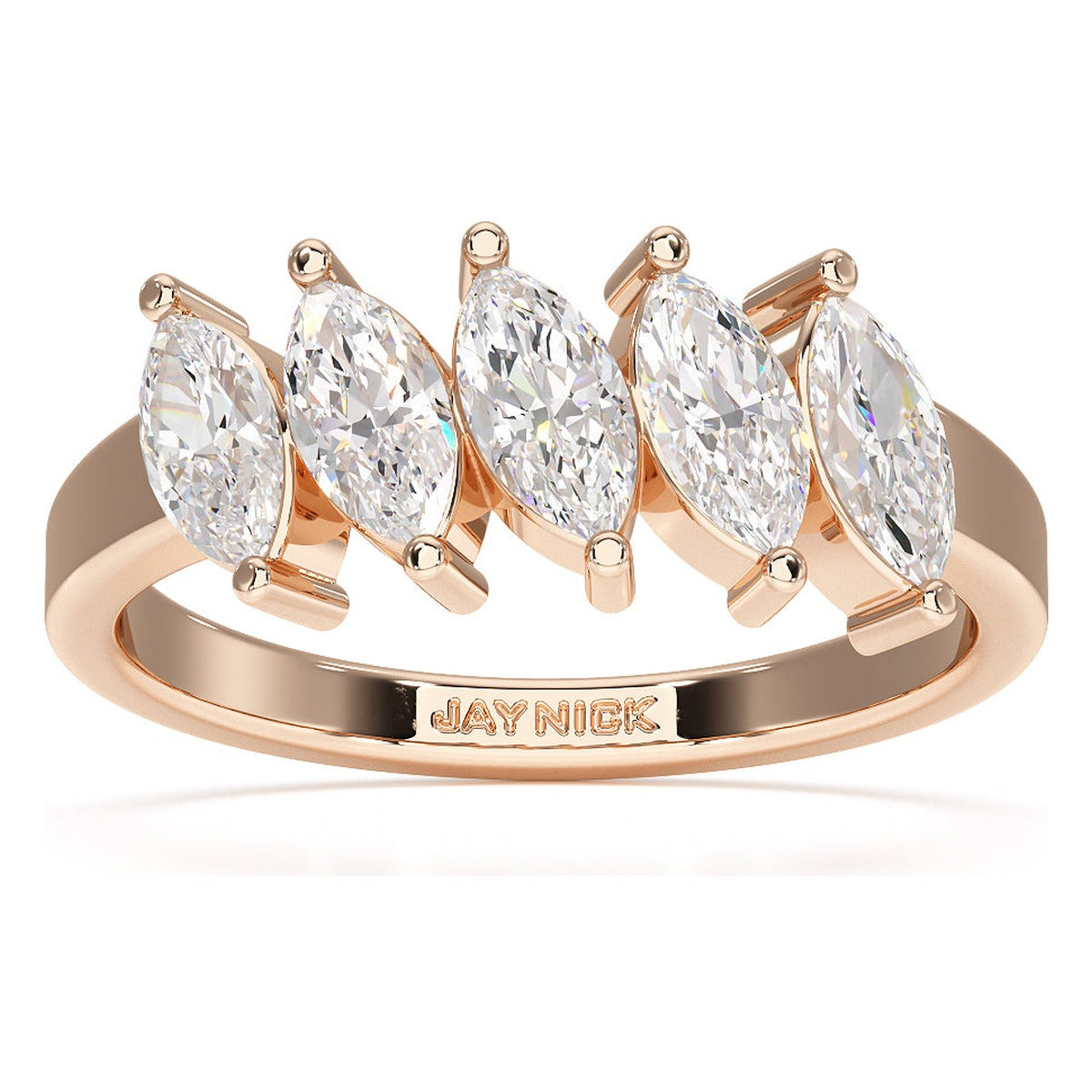 Marquise Cut Five Stone Ring in rose gold, top view