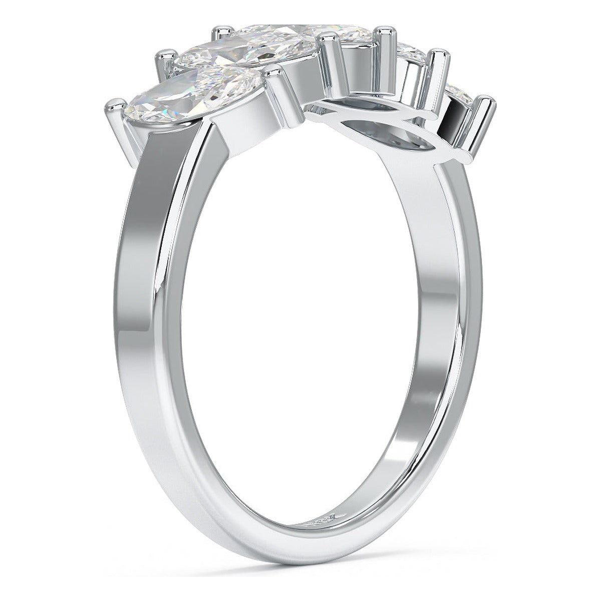 Marquise Cut Five Stone Ring in white gold or platinum, side view