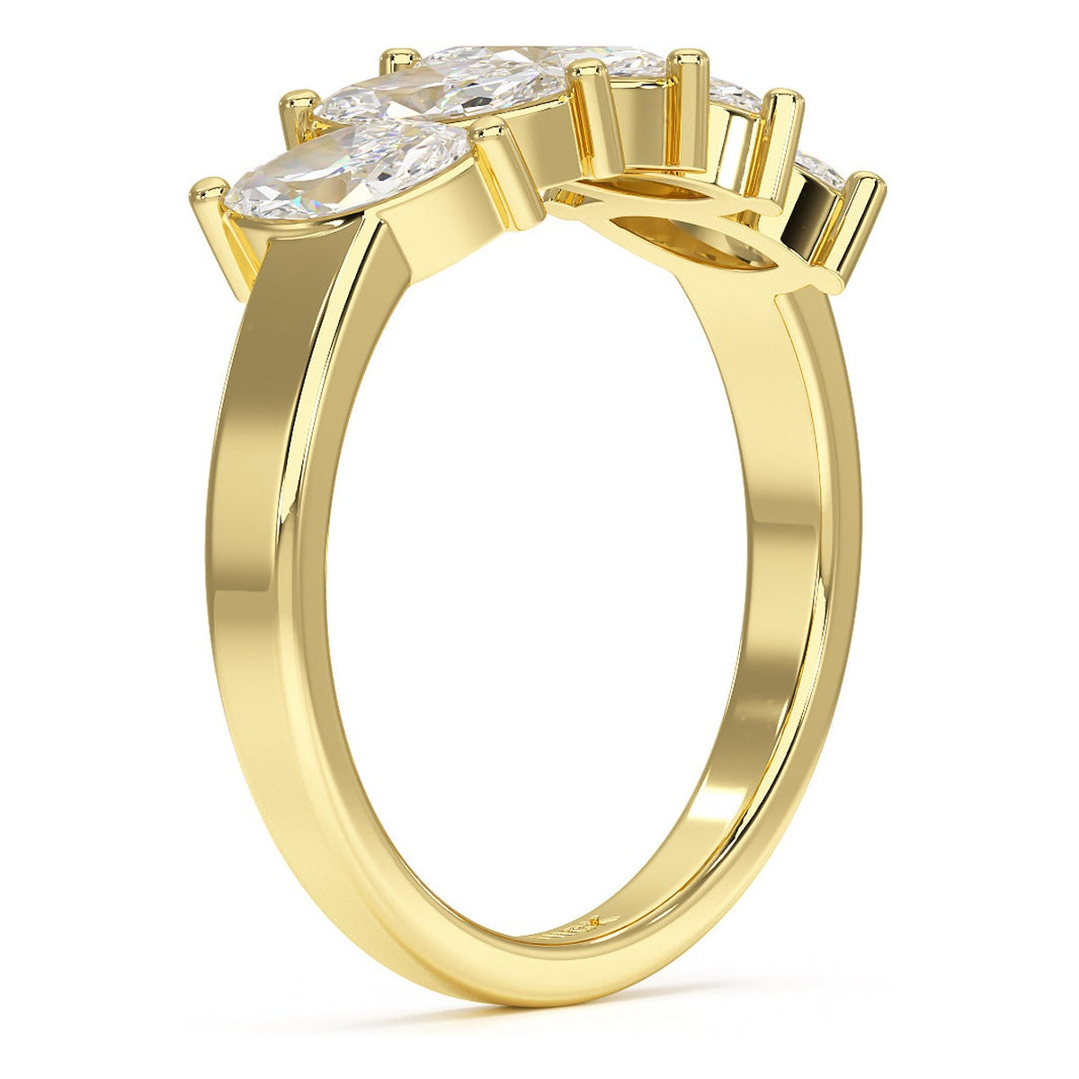 Marquise Cut Five Stone Ring in yellow gold, side view
