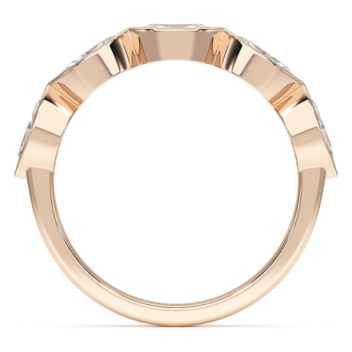 Marquise Cut Bezel Set Five Stone Ring in rose gold, flat view