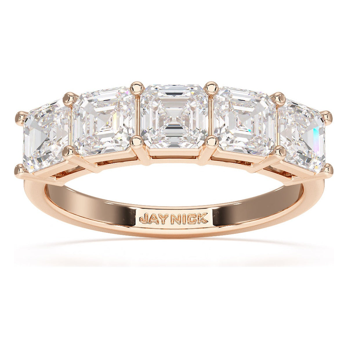 Asscher Cut Five Stone Ring in rose gold, top view