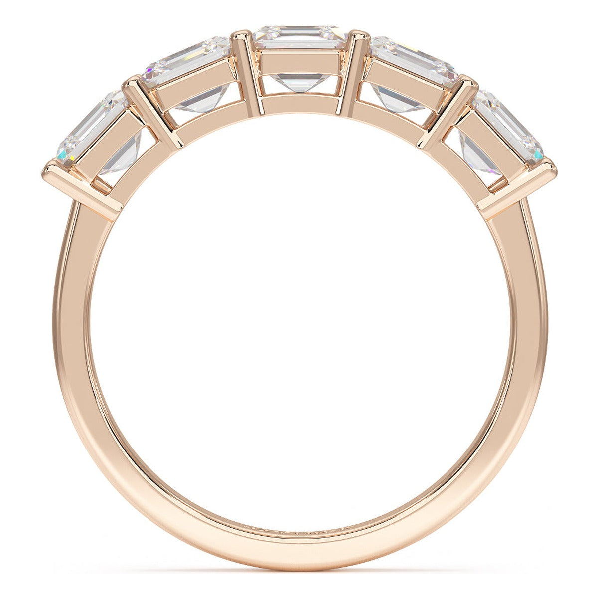 Asscher Cut Five Stone Ring in rose gold, flat view
