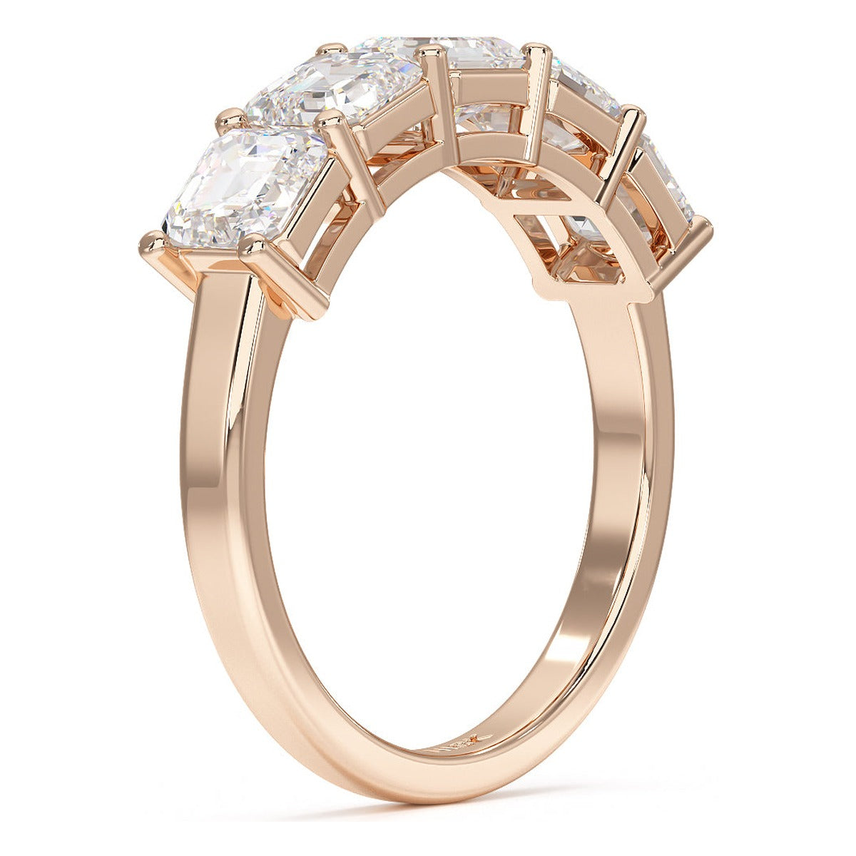 Asscher Cut Five Stone Ring in rose gold, side view