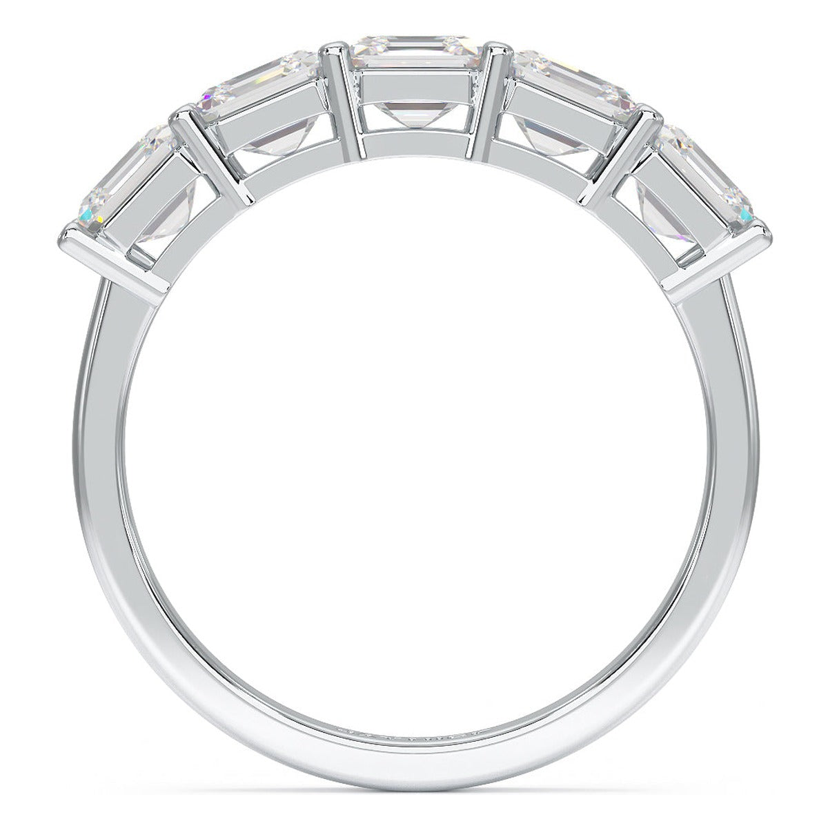 Asscher Cut Five Stone Ring in white gold or platinum, flat view