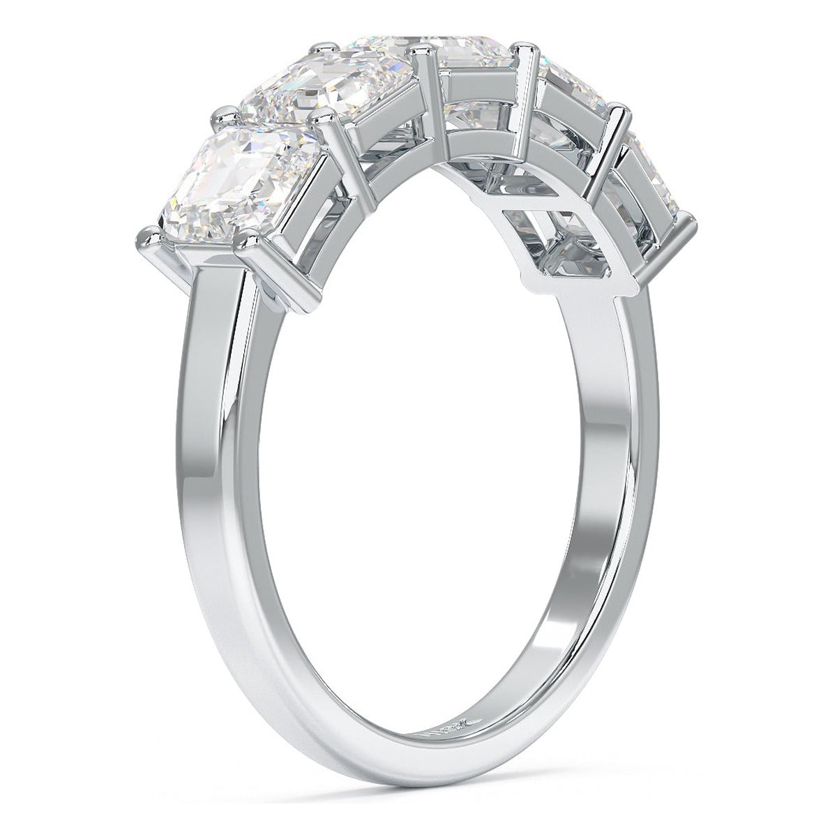 Asscher Cut Five Stone Ring in white gold or platinum, side view