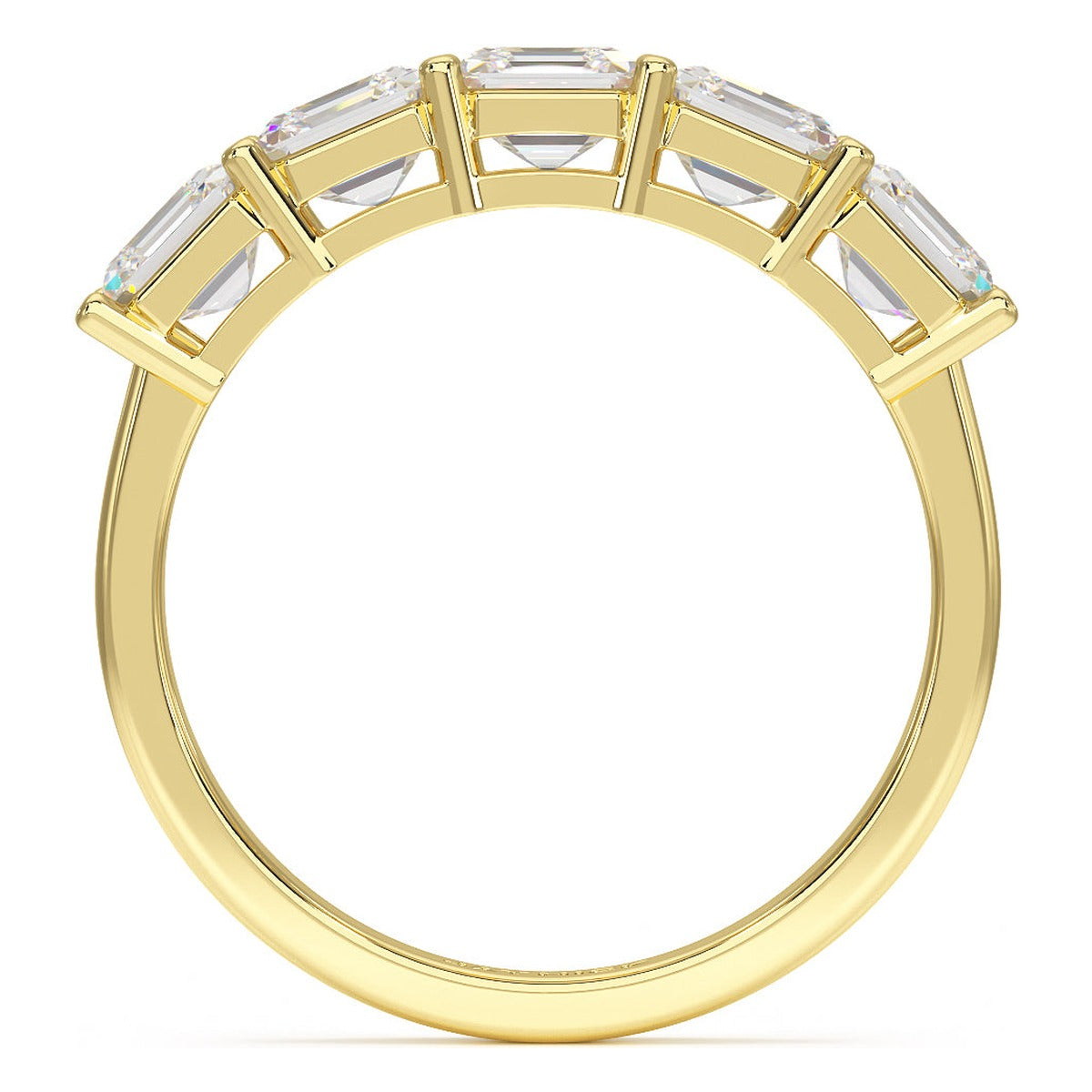 Asscher Cut Five Stone Ring in yellow gold, flat view