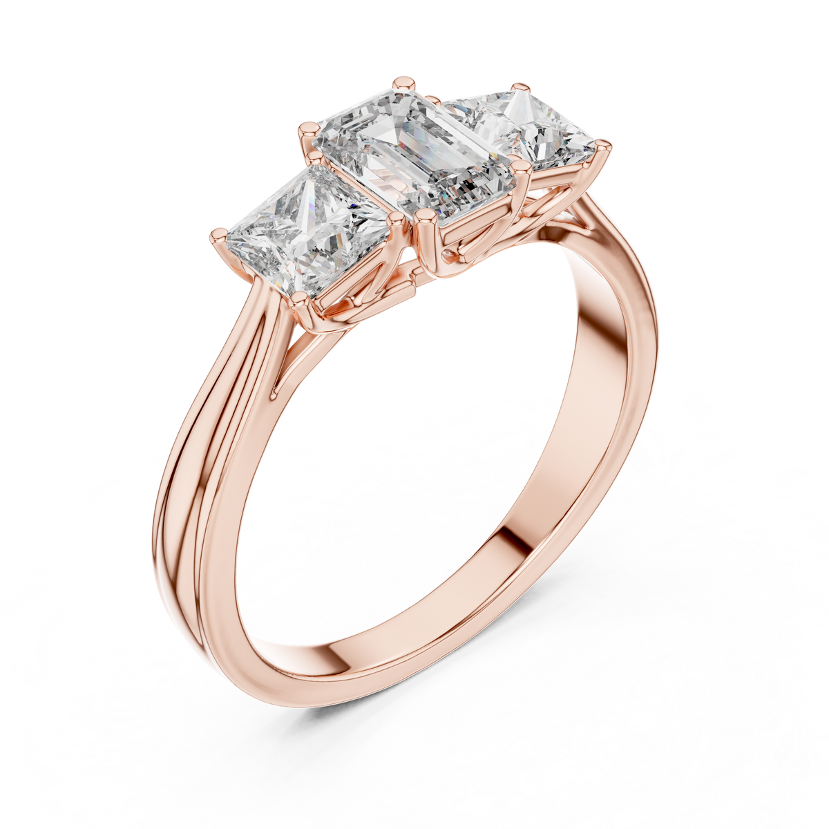 Emerald &amp; Princess Three Stone Ring