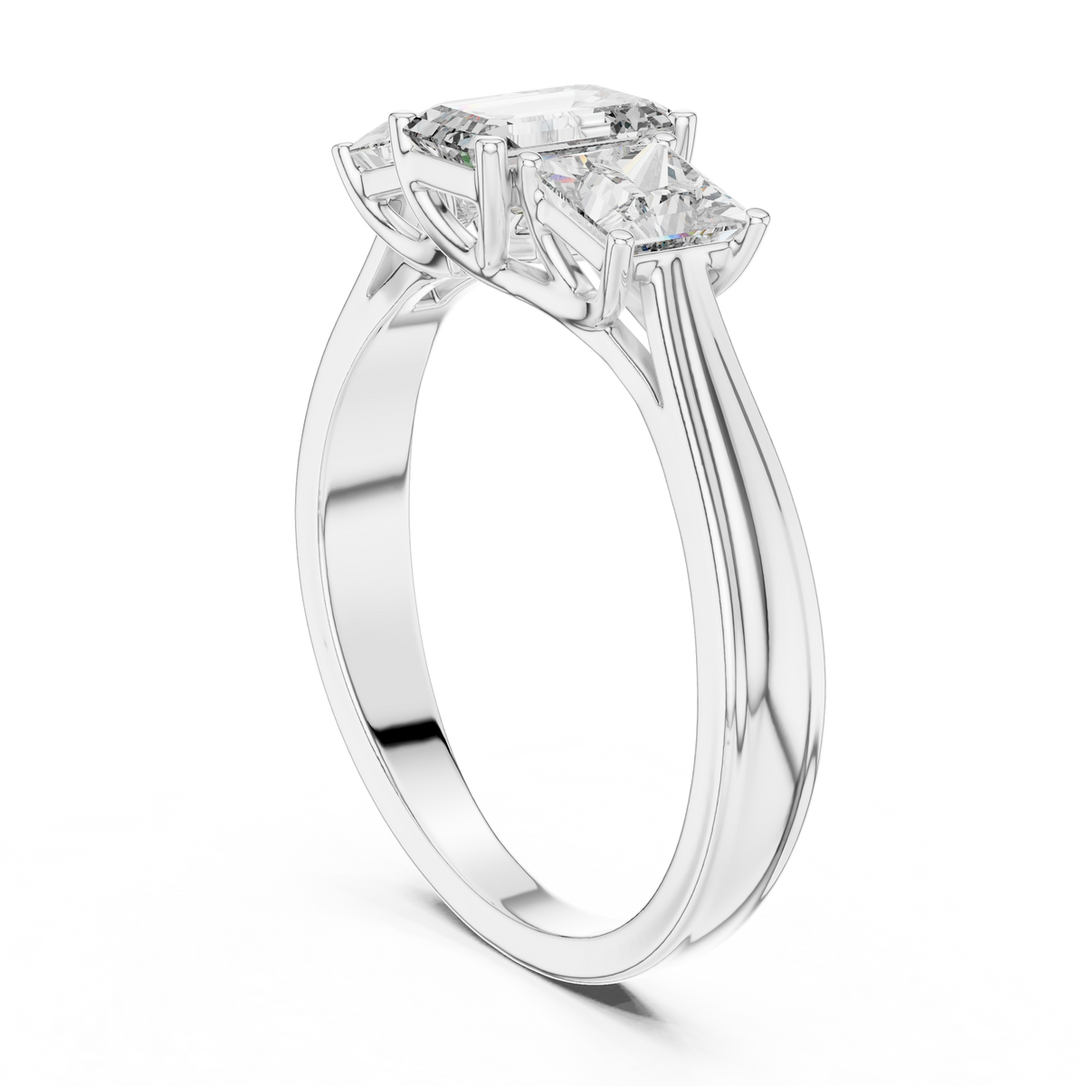 Emerald &amp; Princess Three Stone Ring