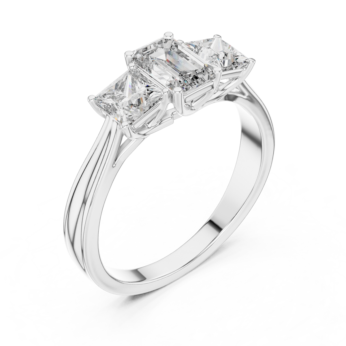 Emerald &amp; Princess Three Stone Ring