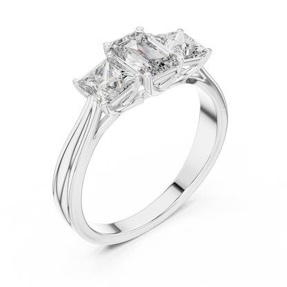 Emerald &amp; Princess Three Stone Ring