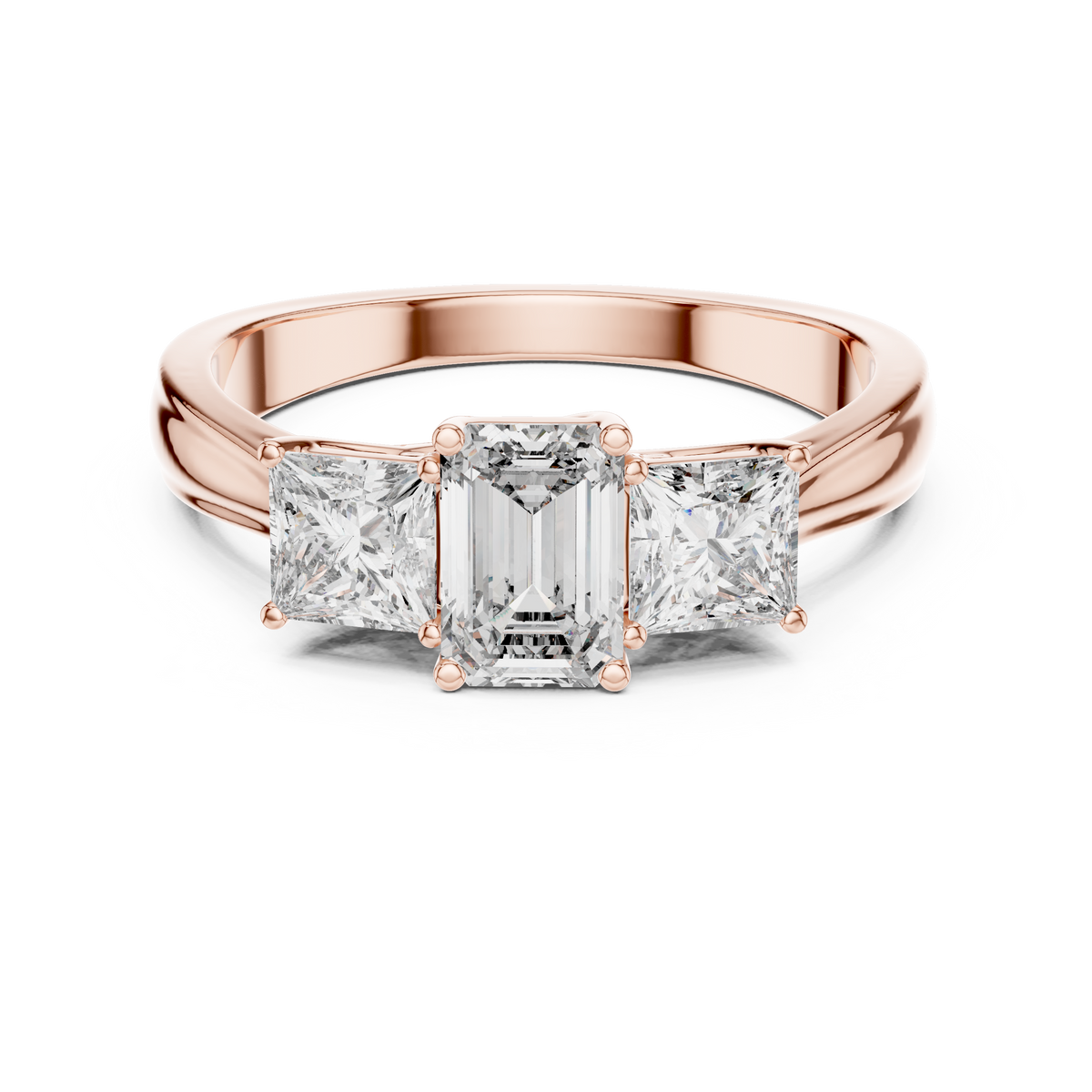 Emerald &amp; Princess Three Stone Ring