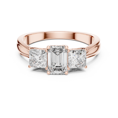 Emerald &amp; Princess Three Stone Ring