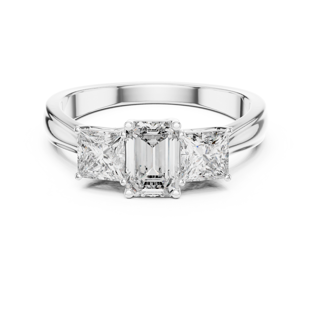 Emerald &amp; Princess Three Stone Ring