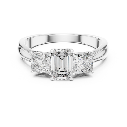 Emerald &amp; Princess Three Stone Ring