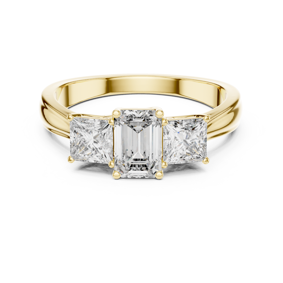 Emerald &amp; Princess Three Stone Ring