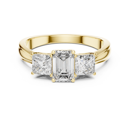 Emerald &amp; Princess Three Stone Ring