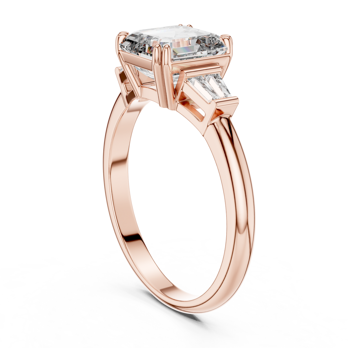 Asscher &amp; Double Baguette Three Stone Ring