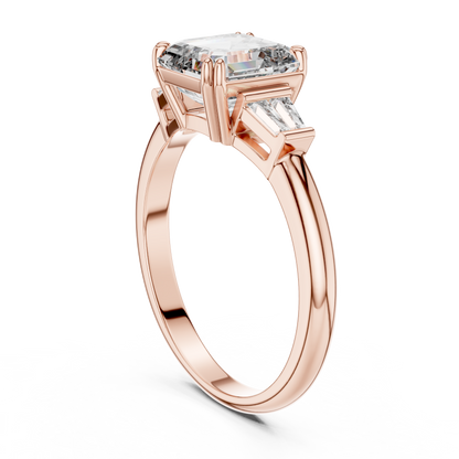Asscher &amp; Double Baguette Three Stone Ring