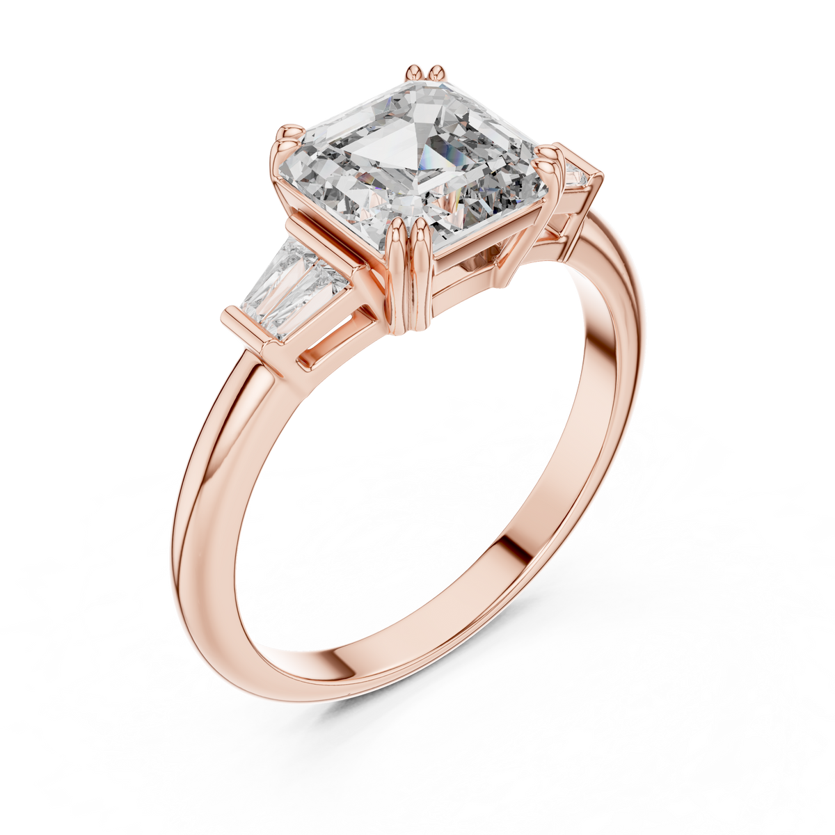 Asscher &amp; Double Baguette Three Stone Ring