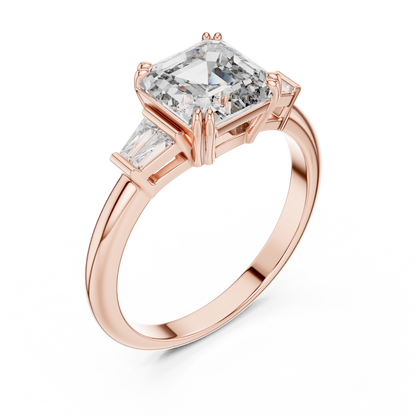 Asscher &amp; Double Baguette Three Stone Ring