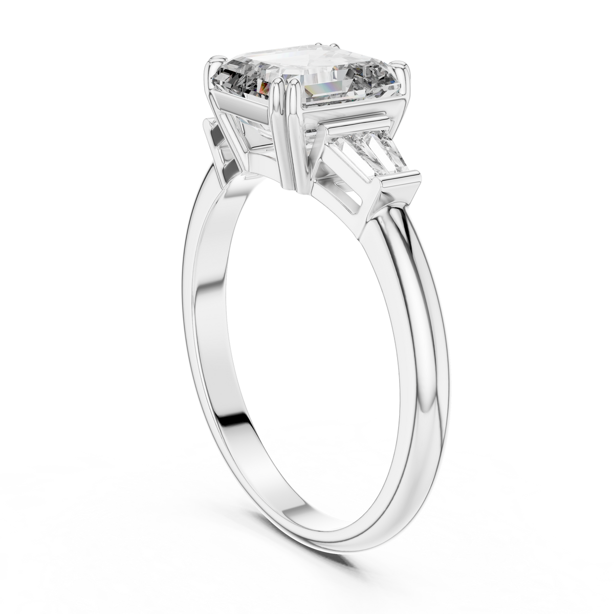 Asscher &amp; Double Baguette Three Stone Ring