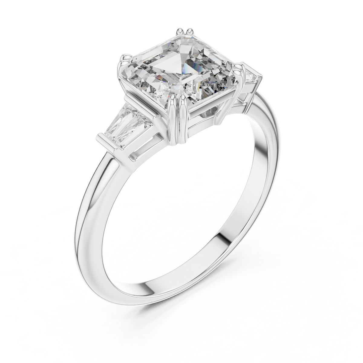 Asscher &amp; Double Baguette Three Stone Ring