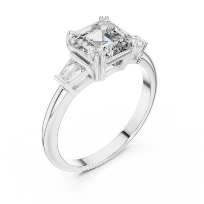 Asscher &amp; Double Baguette Three Stone Ring