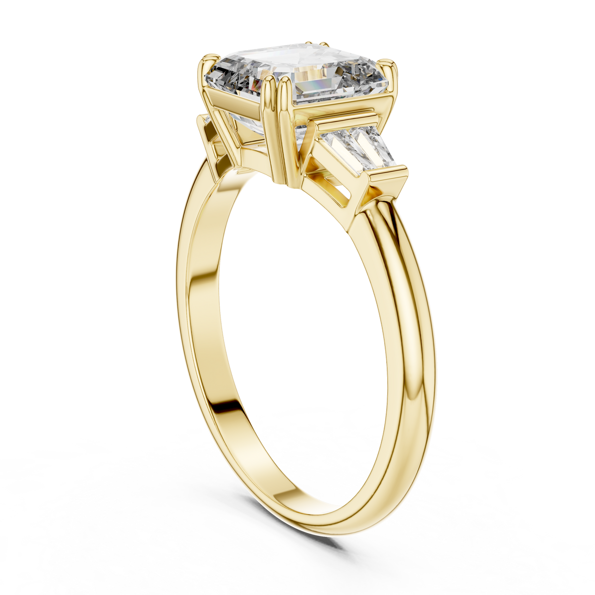 Asscher &amp; Double Baguette Three Stone Ring