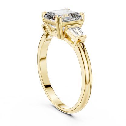 Asscher &amp; Double Baguette Three Stone Ring