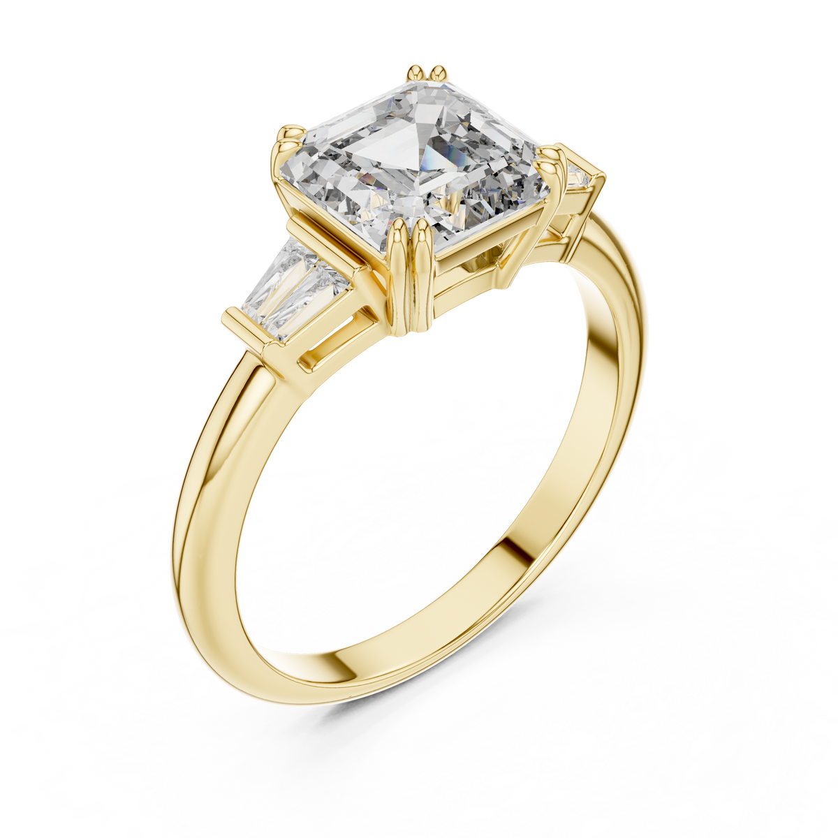 Asscher &amp; Double Baguette Three Stone Ring