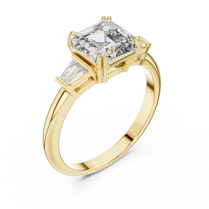Asscher &amp; Double Baguette Three Stone Ring