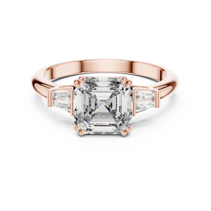 Asscher &amp; Double Baguette Three Stone Ring