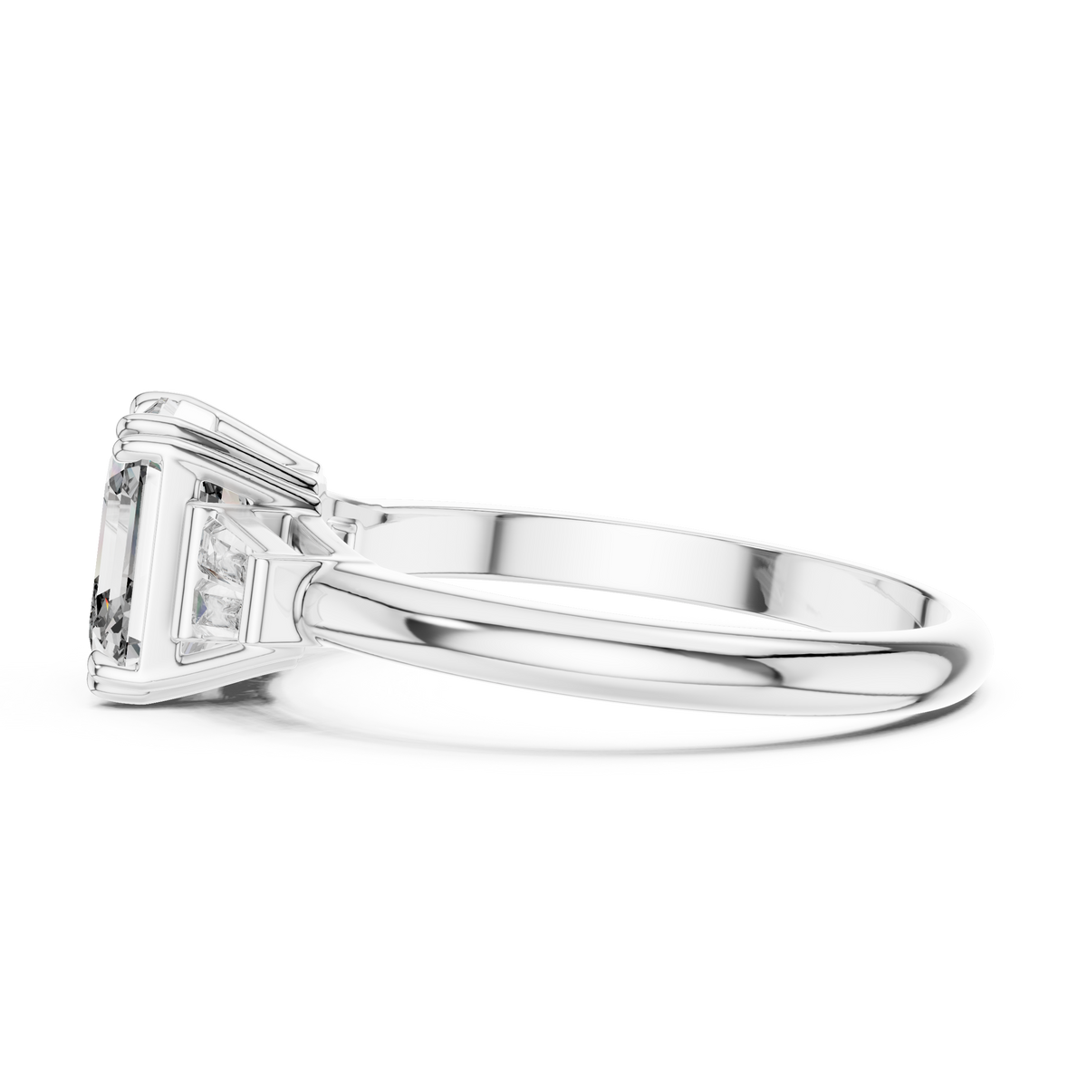 Asscher &amp; Double Baguette Three Stone Ring