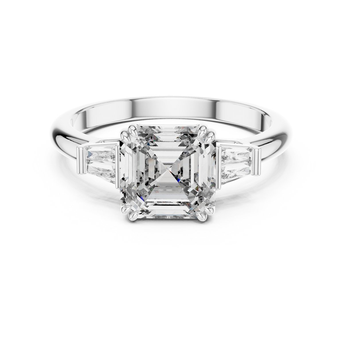 Asscher &amp; Double Baguette Three Stone Ring
