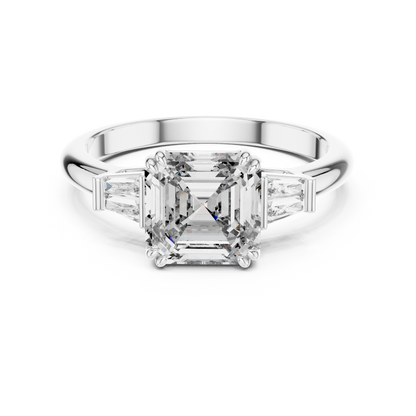 Asscher &amp; Double Baguette Three Stone Ring