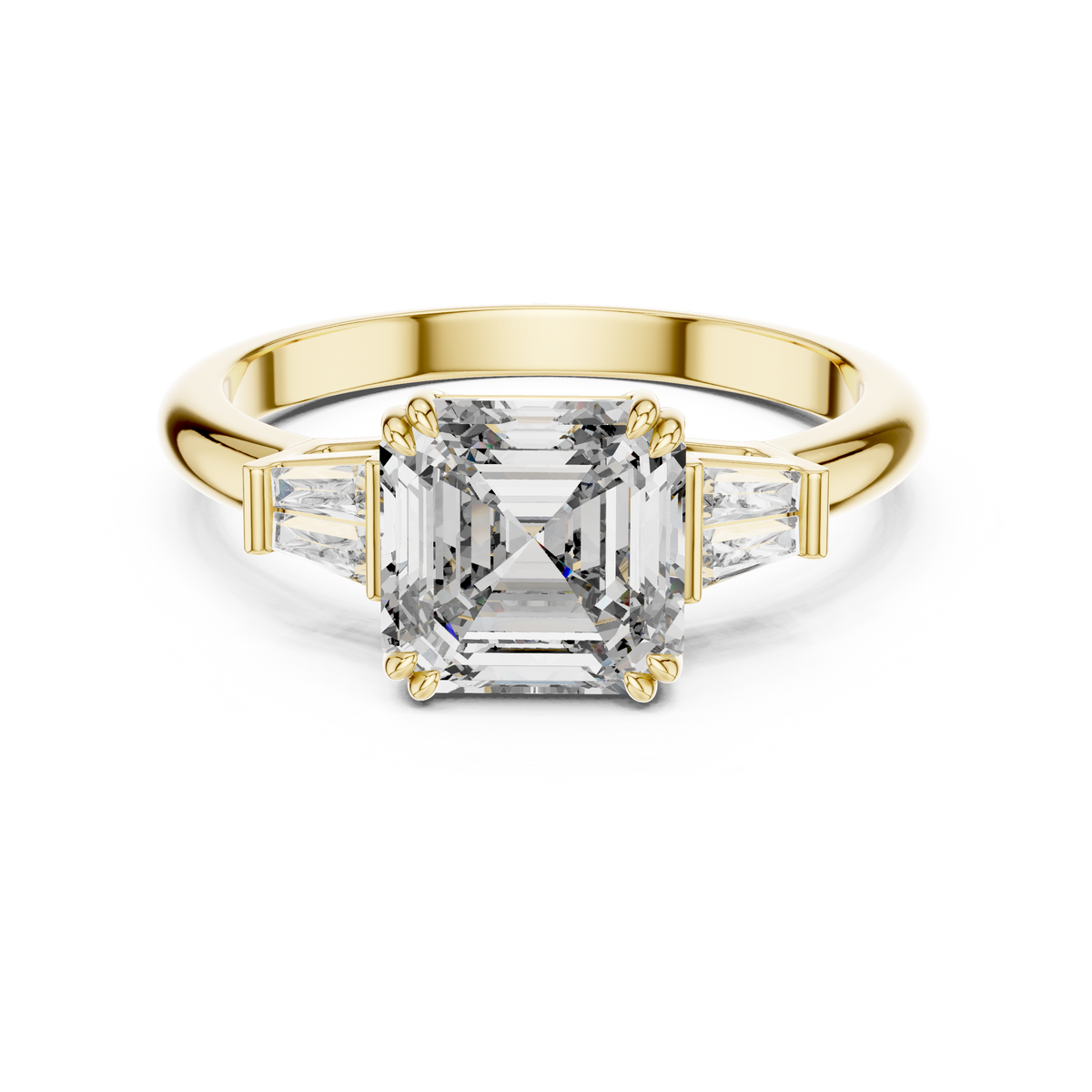 Asscher &amp; Double Baguette Three Stone Ring