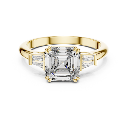 Asscher &amp; Double Baguette Three Stone Ring