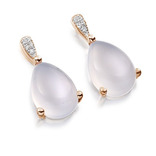 Moonstone &amp; Diamond Drop Earrings in rose gold