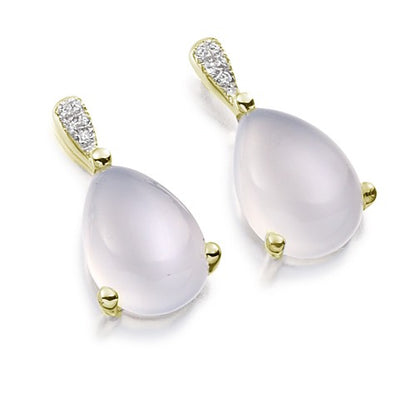 Moonstone &amp; Diamond Drop Earrings in yellow gold