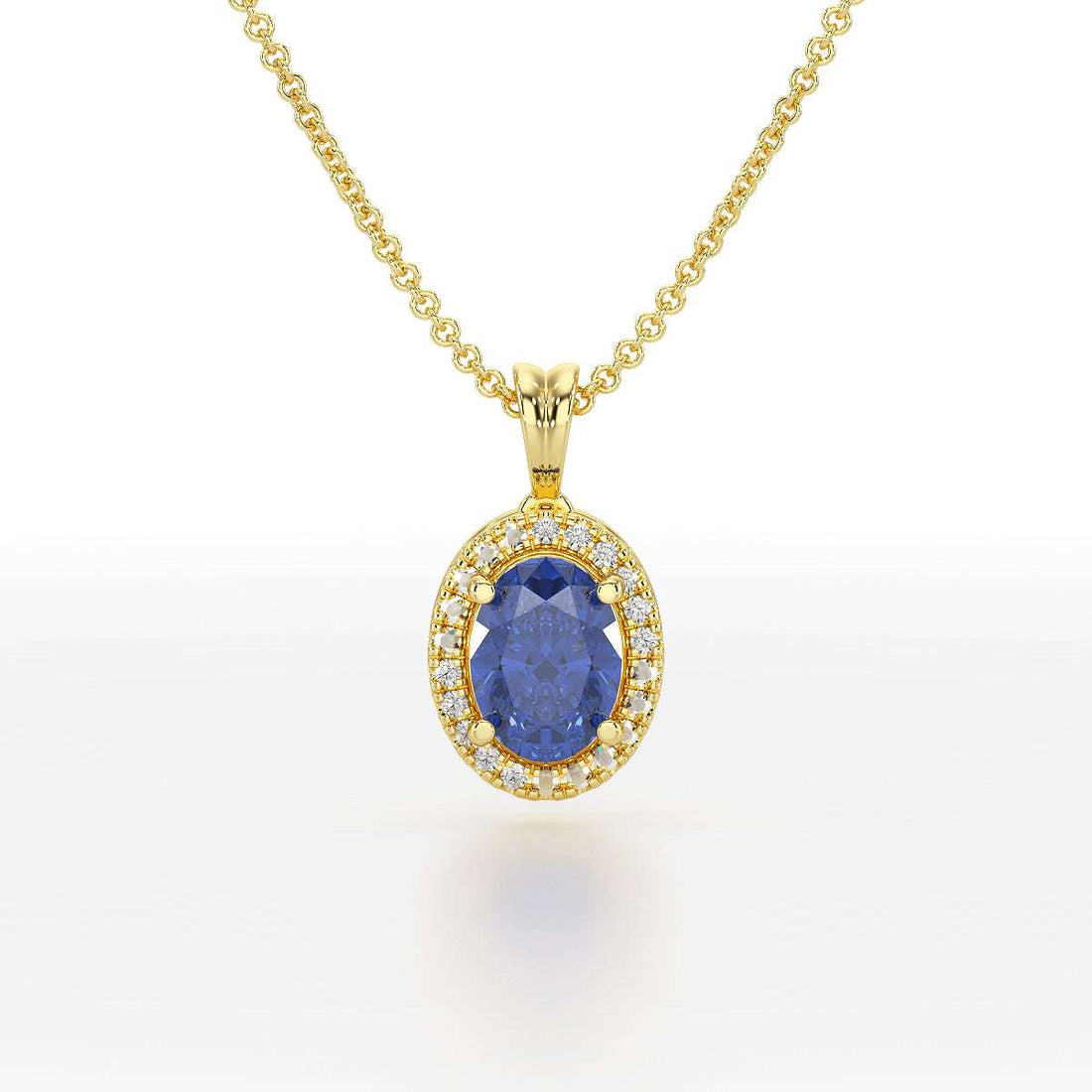 Large Oval Blue Sapphire Halo Pendant