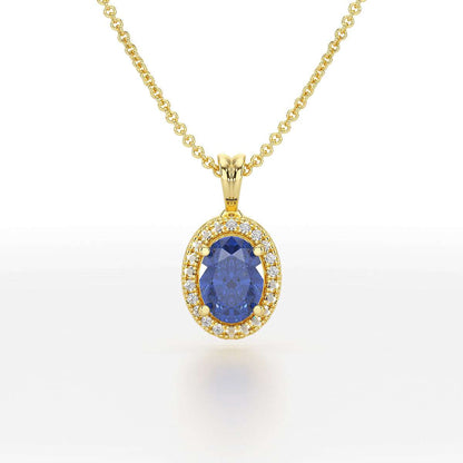 Oval Blue Sapphire Halo Pendant