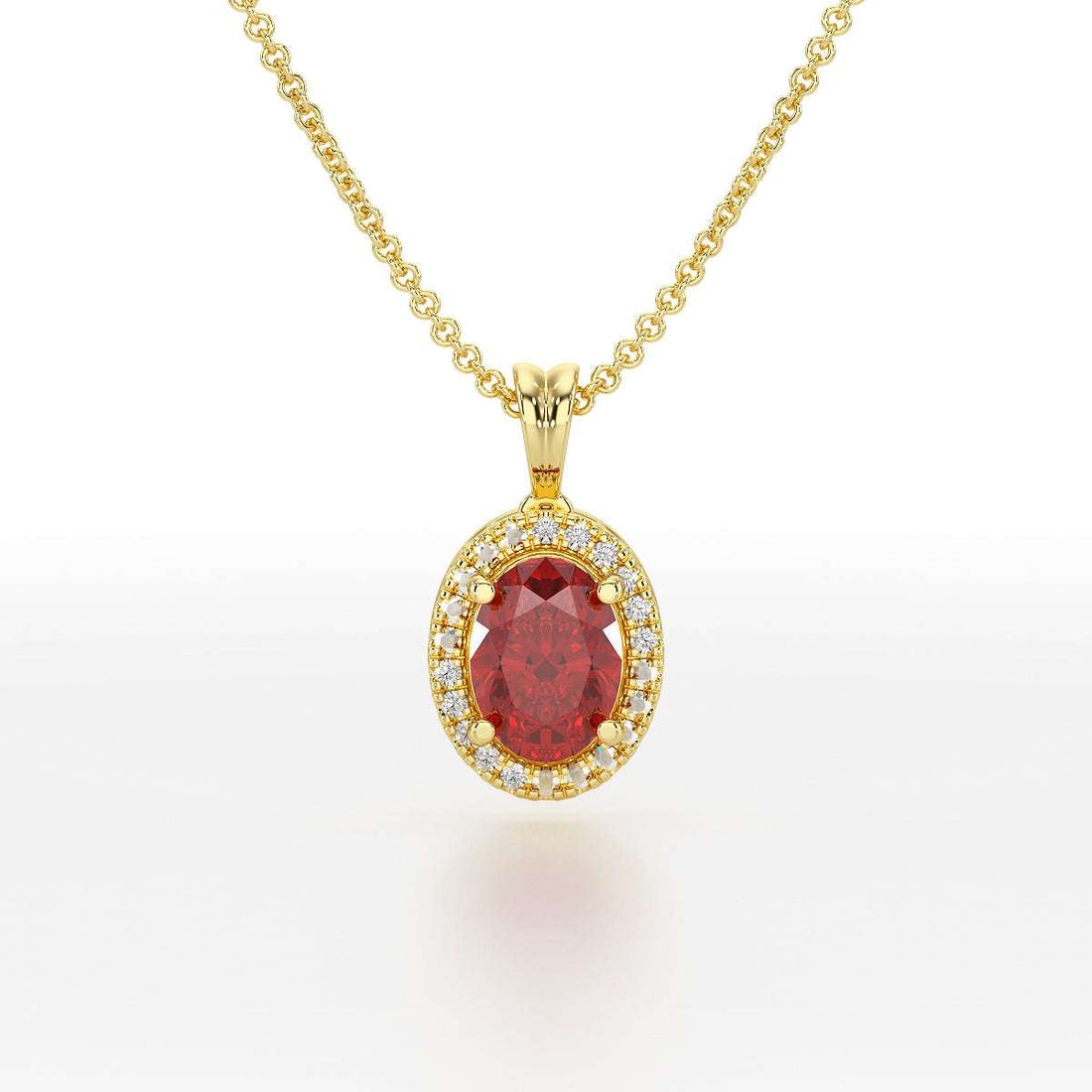 Large Oval Ruby Halo Pendant