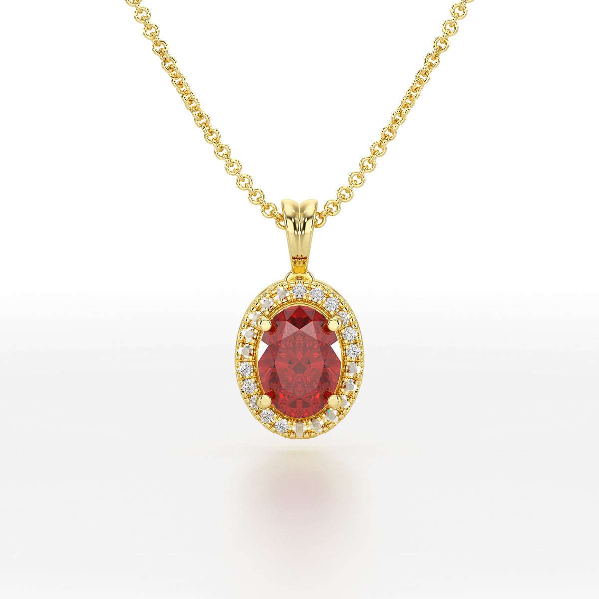 Oval Ruby Halo Pendant
