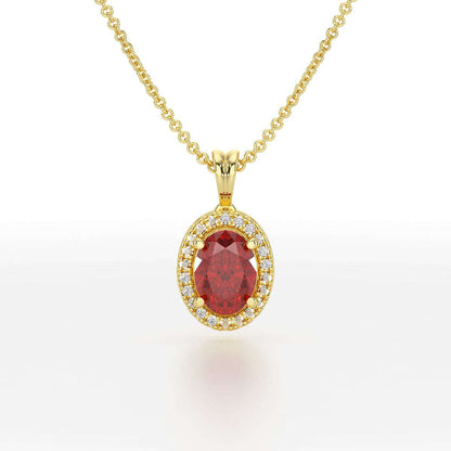 Oval Ruby Halo Pendant