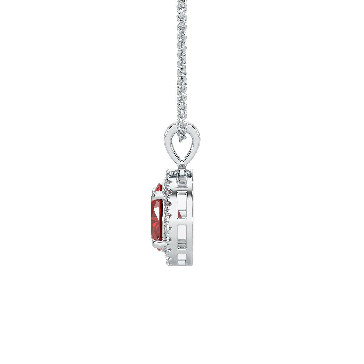 Oval Ruby Halo Pendant in white gold or platinum