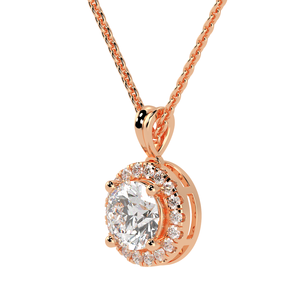 Round Cut Halo Pendant in rose gold