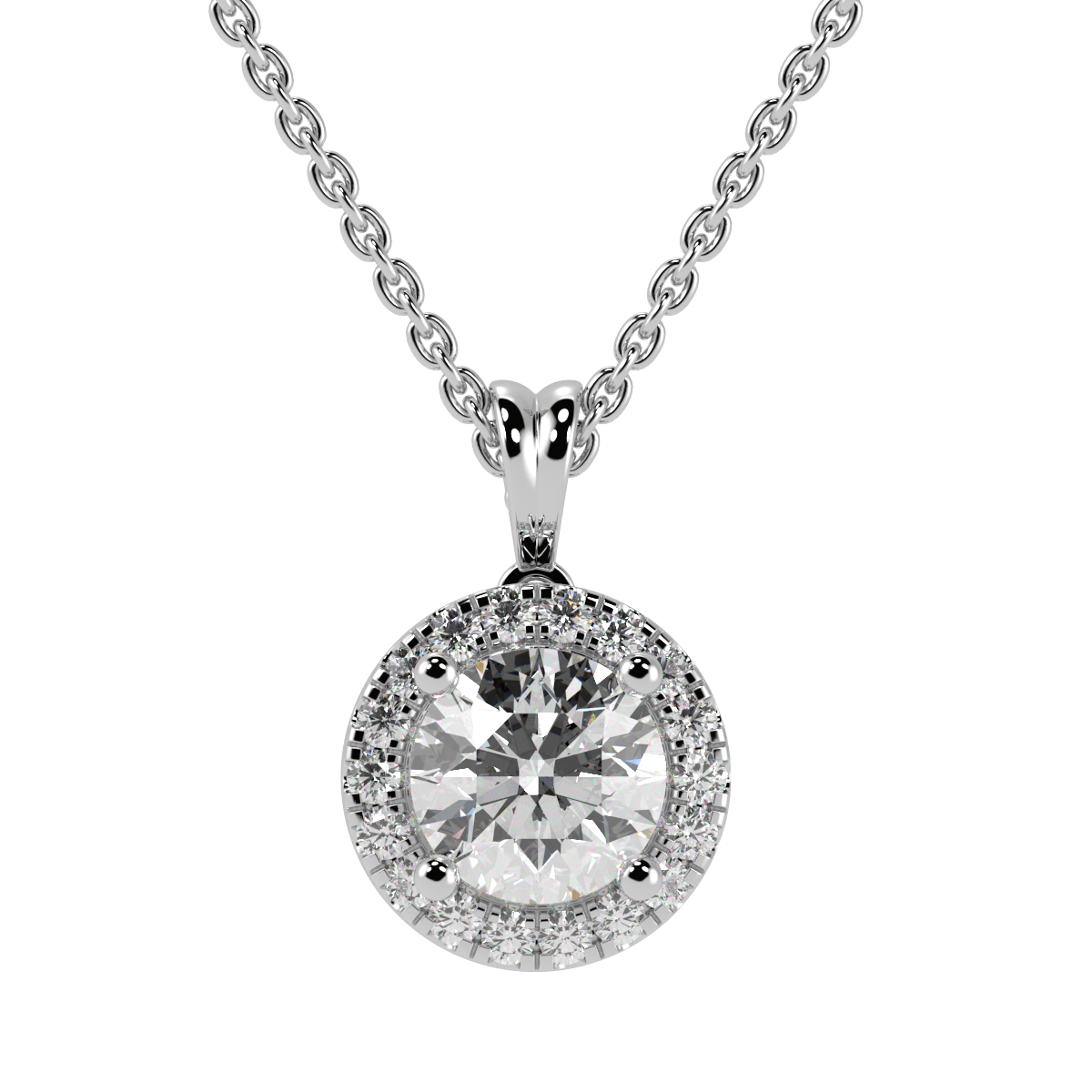 Round Cut Halo Pendant in white gold or platinum