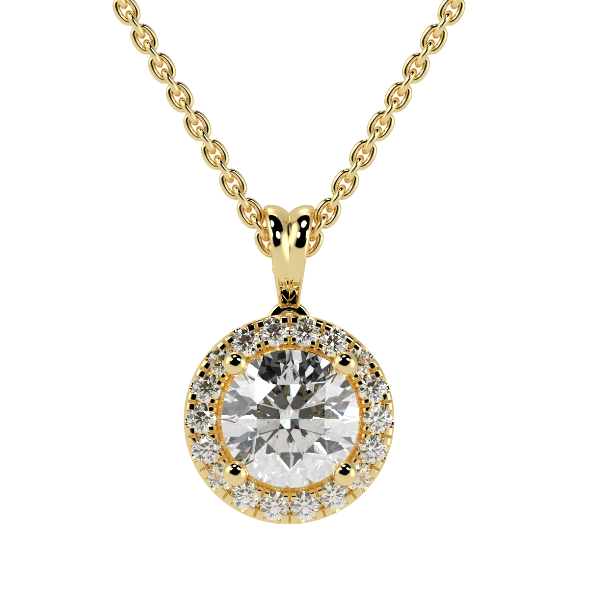 Round Cut Halo Pendant in yellow gold