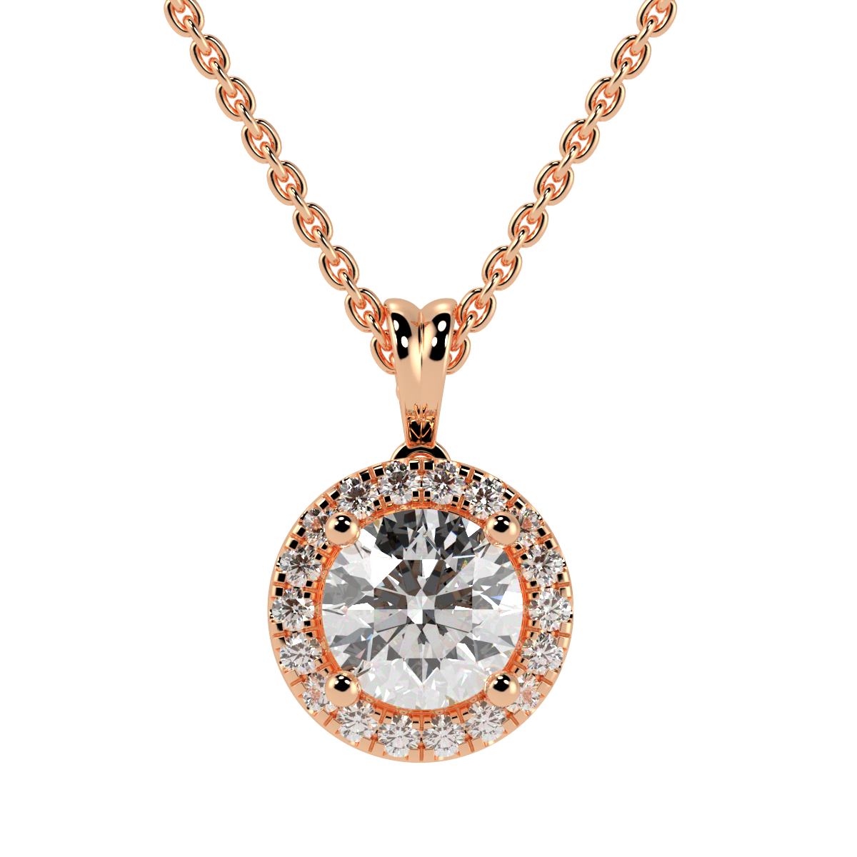 Round Cut Halo Pendant in rose gold