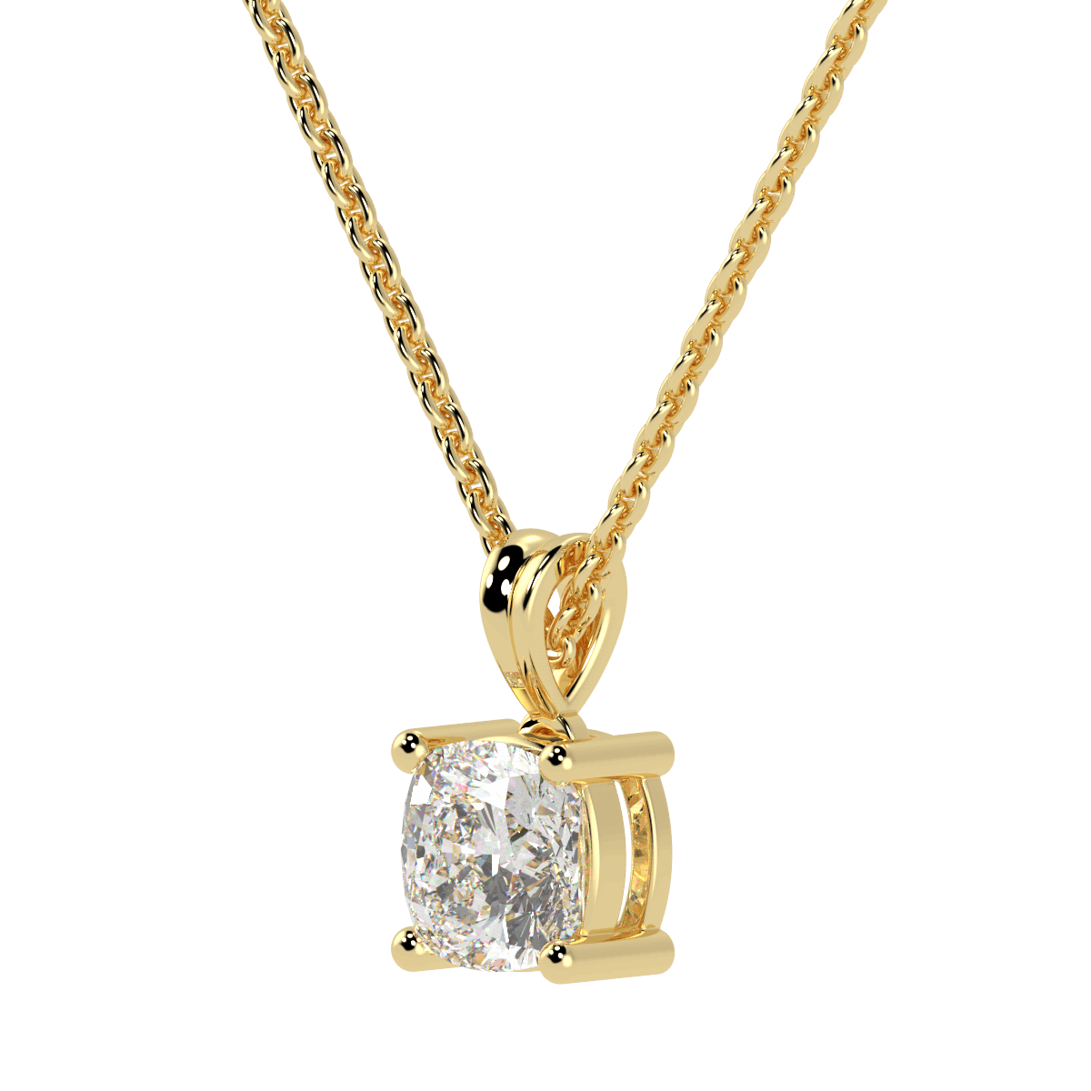 Cushion Cut Solitaire Pendant in yellow gold